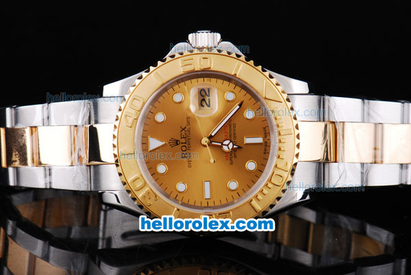 Rolex Yacht-Master Oyster Perpetual Chronometer Automatic Two Tone with Khaki Dial,Gold Bezel and Round Bearl Marking-Small Calendar - Click Image to Close